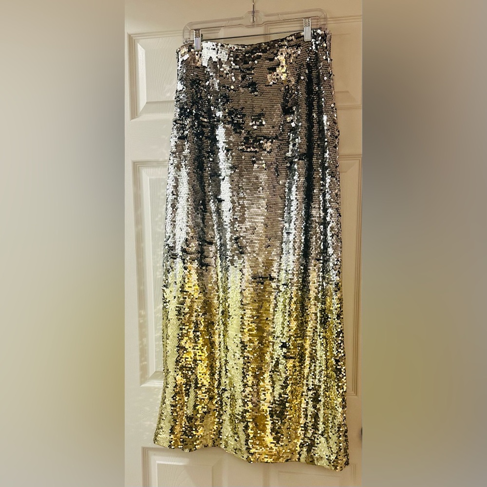 Anthropologie Skirt low rise Ombré Sequin Sz M NWT 37” L Natural waist is 29-30” - Picture 4 of 10